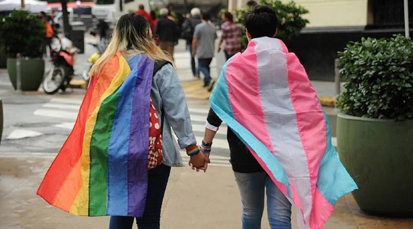 Dos personas argentinas con las banderas LGTBI y trans / Foto: Ariel Gutraich-Archivo Presentes