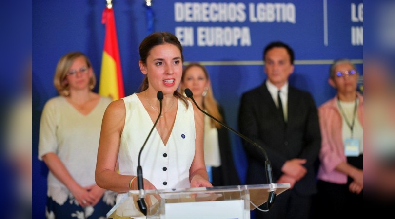 La ministra de Igualdad, Irene Montero, tras la firma de la declaración en el acto Avanzando los derechos LGTBIQA+ en Europa.